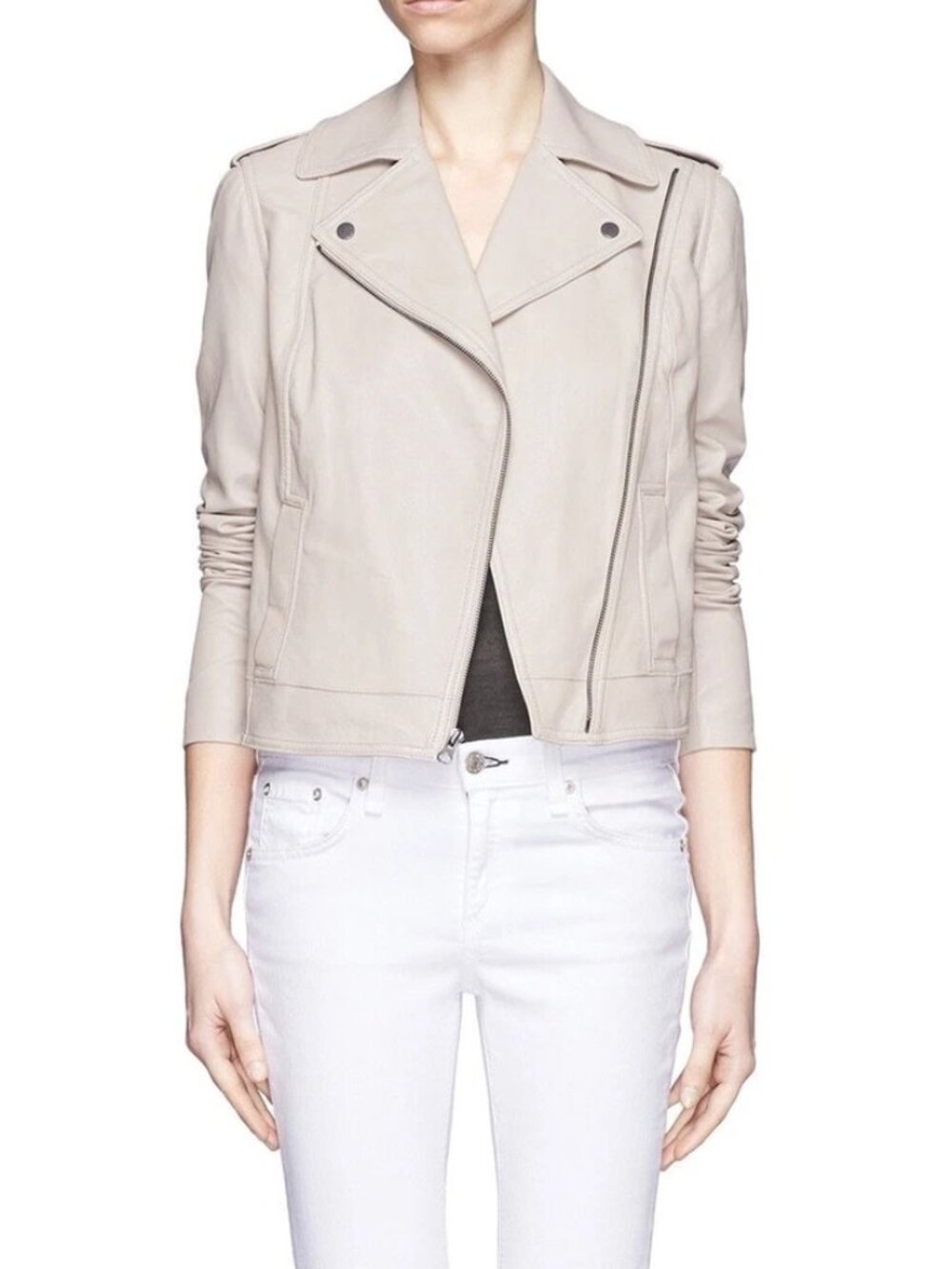 Vince Leather Jacket in Beige/Taupe Color Jacket Size XS